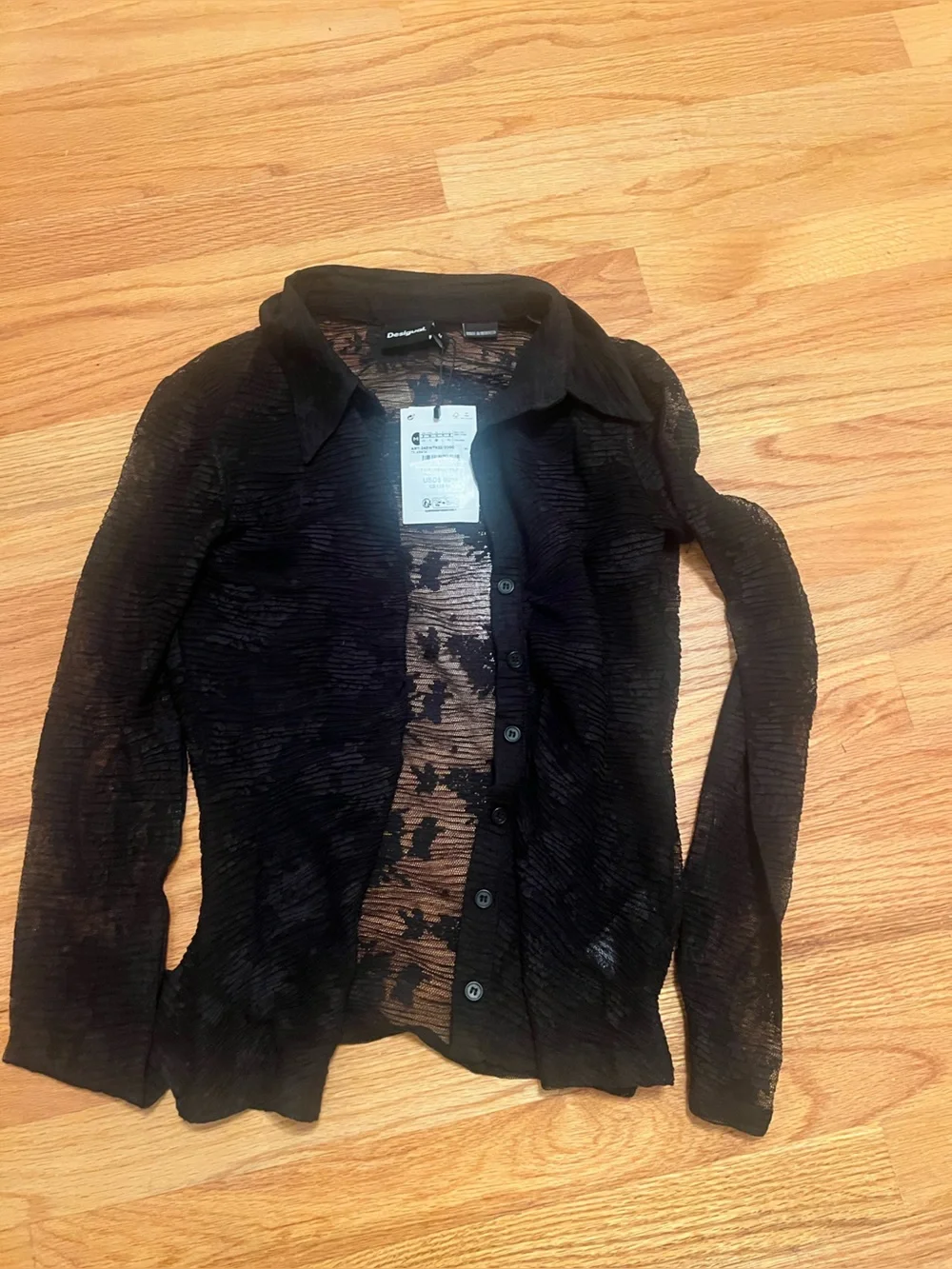 Desigual Black Sheer Lace Button-Up Blouse